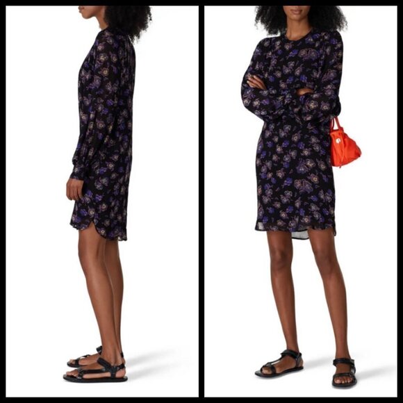 💕GANNI💕 Floral Georgette Mini Shift Dress ~ Black Floral Print 38 EU - Picture 7 of 16